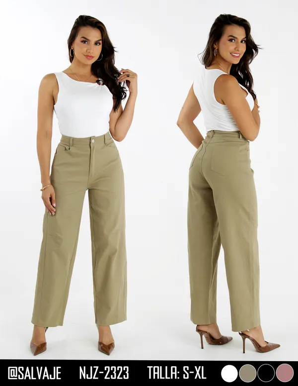 Salvaje Pantalon de Mujer Verde Oliva Palazzo NJZ-2323
