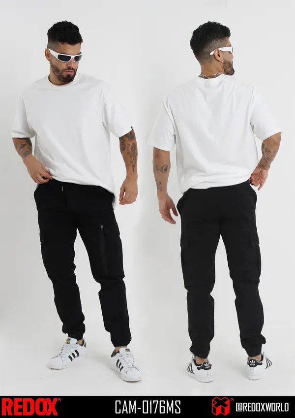 Redox Jogger de Hombre Cargo Negro Cierres CAM-0176MS