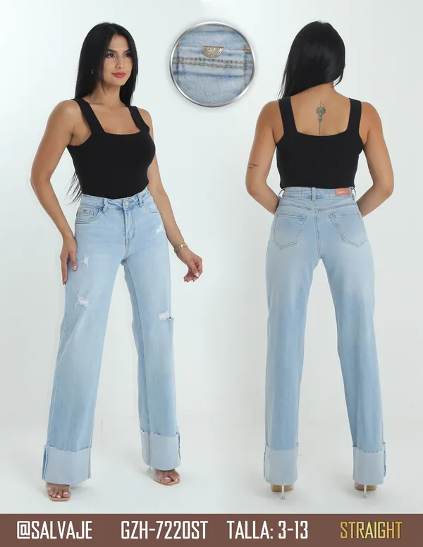 Salvaje Jean de Mujer Recto Hielo Roturas GZH-7220ST