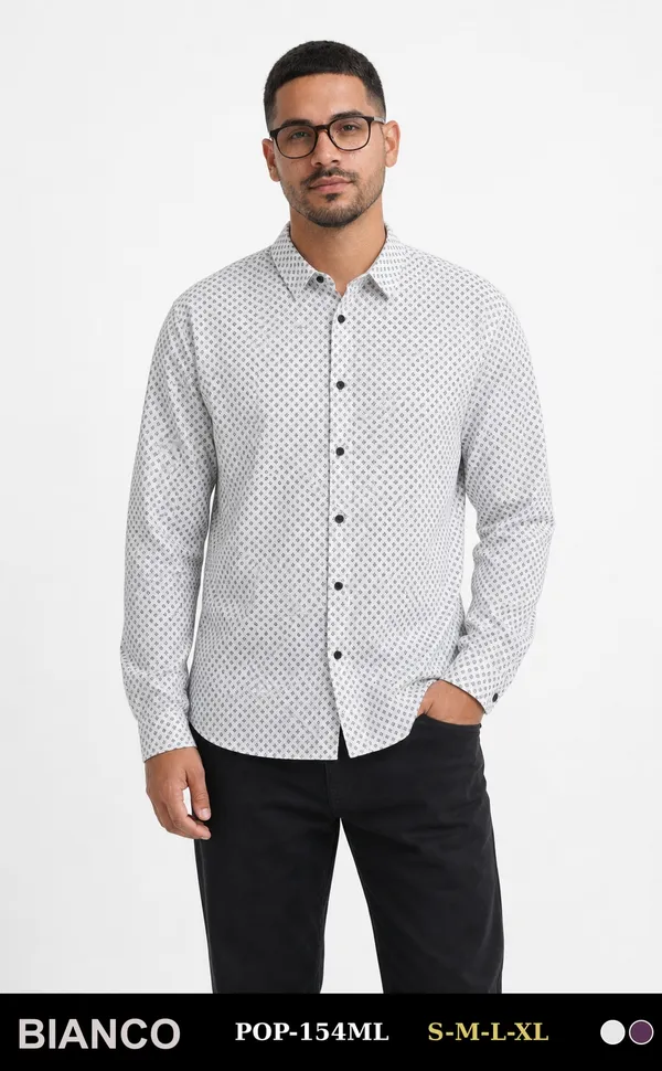 Bianco Camisa de Hombre Gris Claro Cruces POP-154ML
