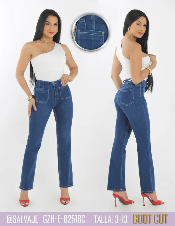 Salvaje Jean de Mujer Bootcut Bolsillos Frontales GZH-E-8251BC