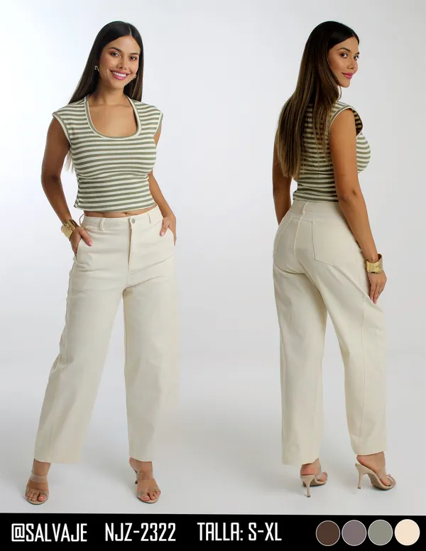 Salvaje Pantalon de Mujer Hueso Tiro Alto NJZ-2322