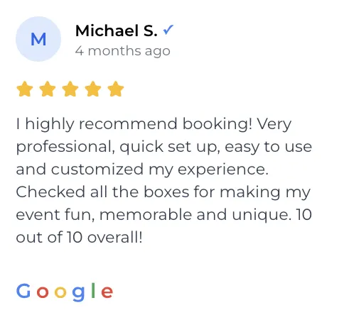 Michael S. 5-star Google review about Photo-N-Go professionalism and setup