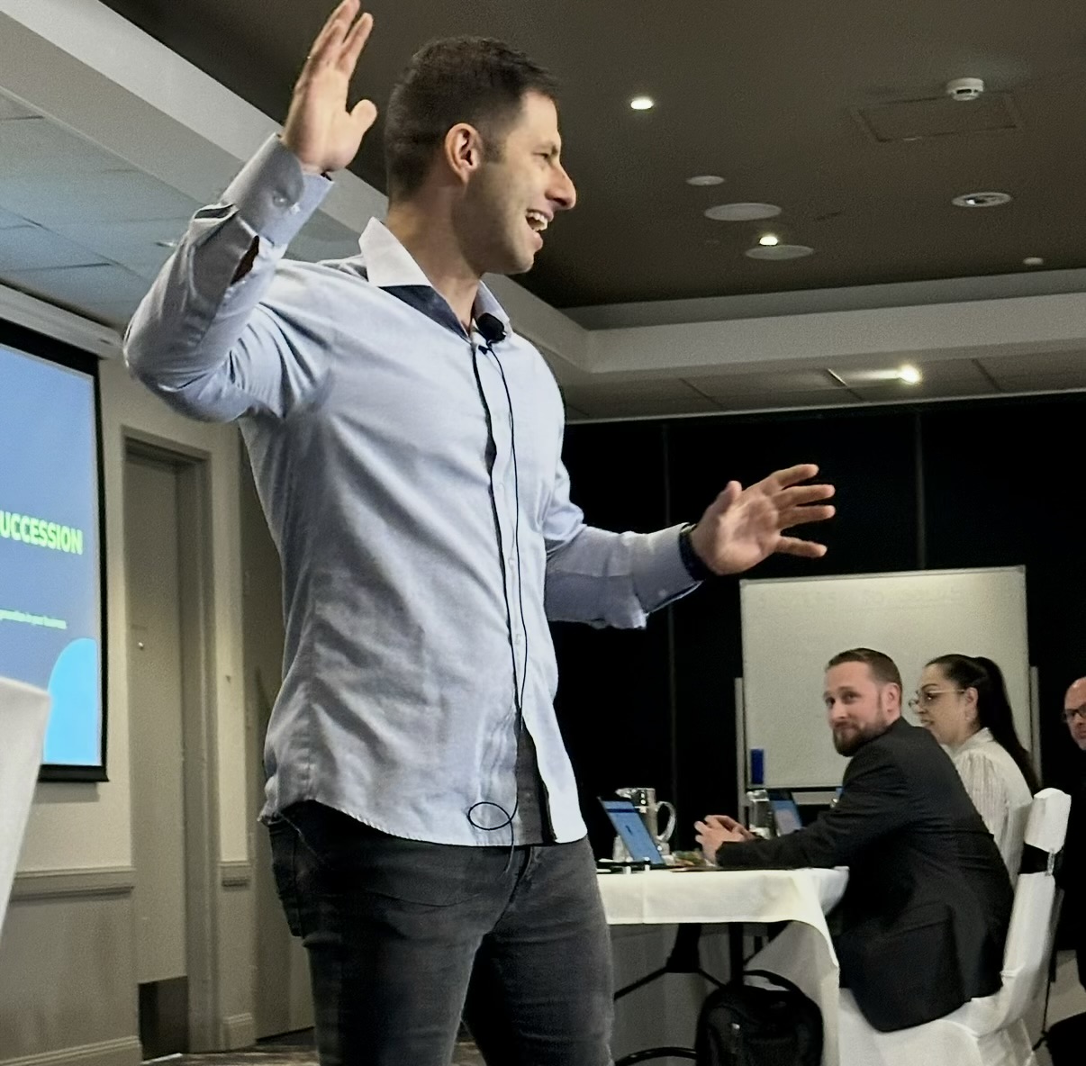 Mark running a workshop with a school team