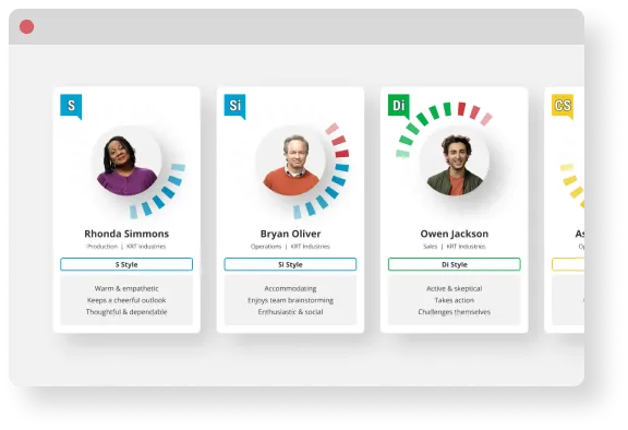 Everything DiSC® on Catalyst™: colleagues' styles side by side