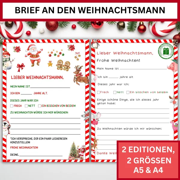 Weihnachtsbrief an den Weihnachtsmann, personalisierte Vorlage, Santa Brief zum Ausdrucken, DIY Weihnachtsbrief, Geschenkidee f – Bild 2