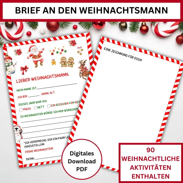 Weihnachtsbrief an den Weihnachtsmann, personalisierte Vorlage, Santa Brief zum Ausdrucken, DIY Weihnachtsbrief, Geschenkidee f – Bild 1
