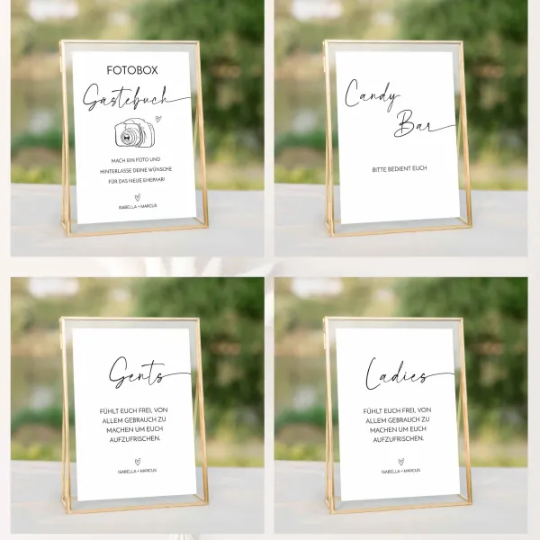 Personalisierbare Hochzeit Schilder Set, Notfallkörbchen, Gästebuch, Geschenke und Karten, Hochzeitstorte HZ02 – Bild 2