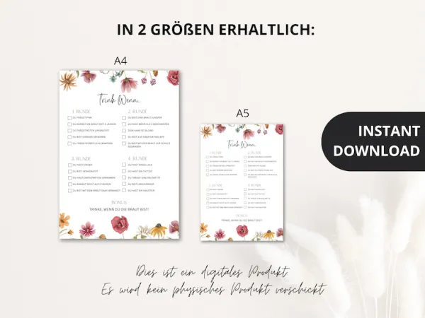 Trink Wenn JGA Spiel, Wildblumen Motiv Druckbares JGA Spiel – Bild 5