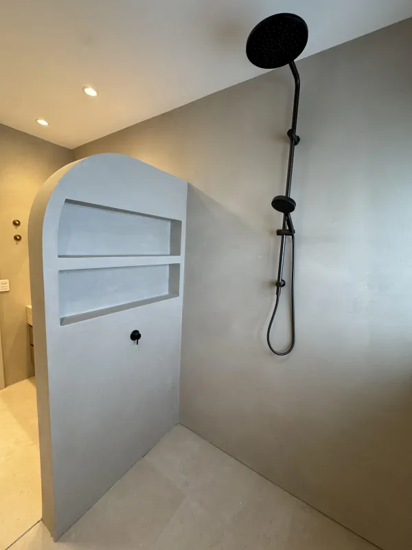 Shower niche with black fixtures