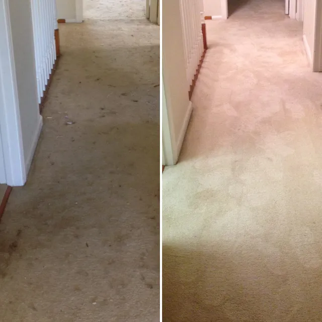 Hallway carpet before and after professional cleaning in San Jose CA