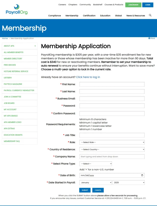 PayrollOrg membership application