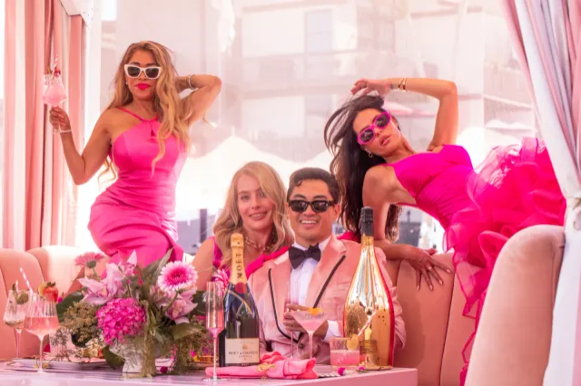 Friends celebrating at a luxury waterfront event in Long Beach