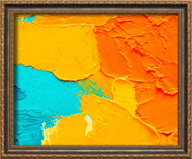 Ornate gold frame surrounding a vibrant oil painting &mdash; custom framing by Picture Framing Warehouse