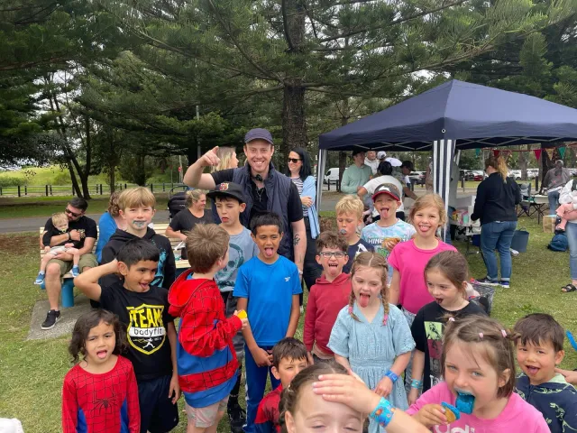 A group of kids at a Fun in Faith church family day