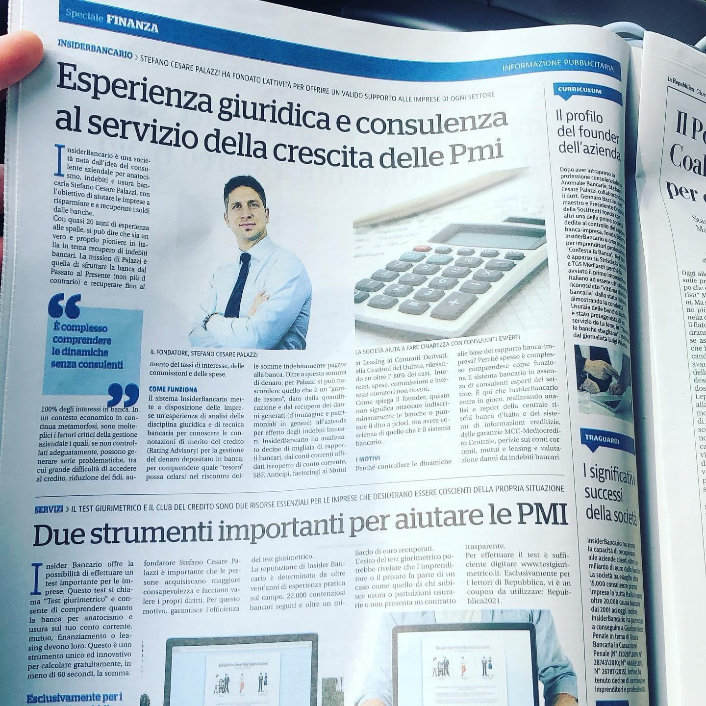 Pagina di giornale dedicata a Insider Servizi e alla consulenza alle PMI