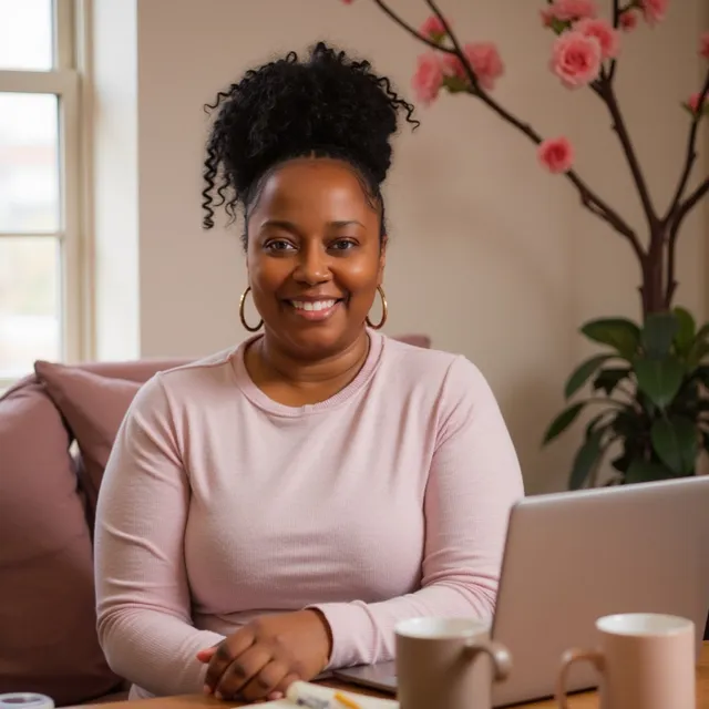GiGi Sheppard, CMP, smiling at her desk