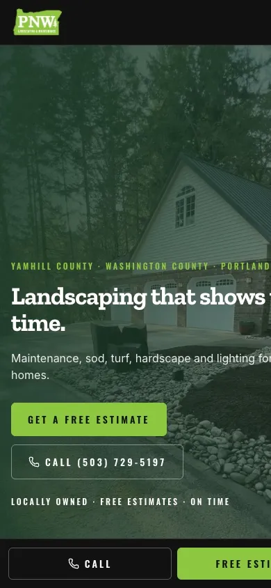 PNW Landscaping mobile website