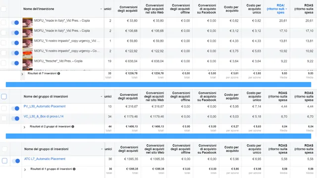 Screenshot campagne Pizzicotta - Performance e risultati