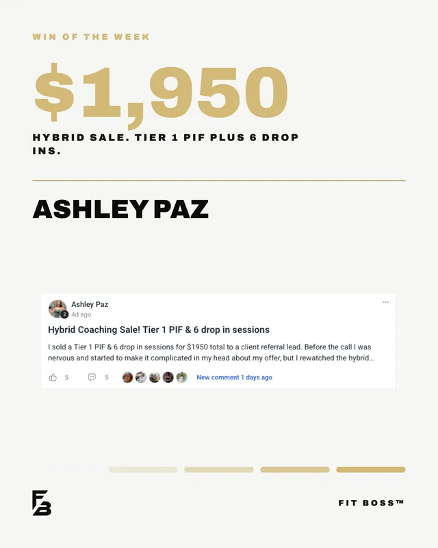 Ashley Paz: $1,950 hybrid sale, Tier 1 paid in full plus 6 drop-ins