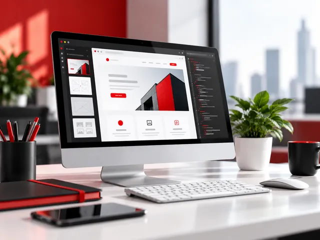 Desktop computer showing a website design in progress