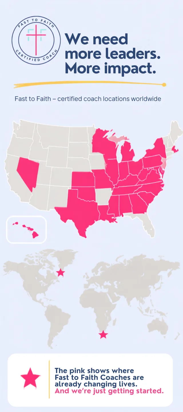 Map showing where Fast to Faith certified coaches are already serving across the U.S. and around the world