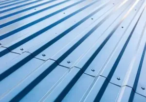 Close-up of low-slope metal roof panels