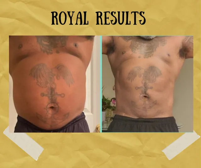 Original Royal Results torso comparison with its full brand composition preserved