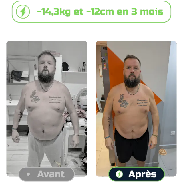 Avant-après Renaud, 43 ans — transformation FIT HERO