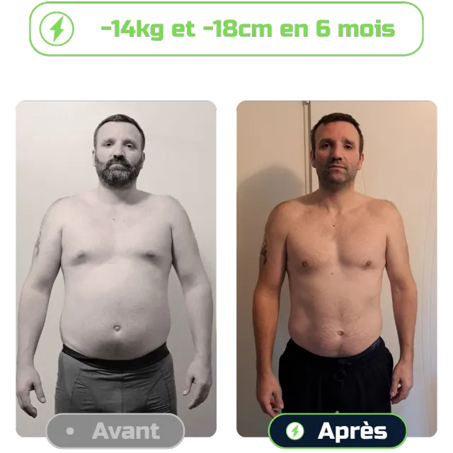 Avant-après Michel, 44 ans — transformation FIT HERO