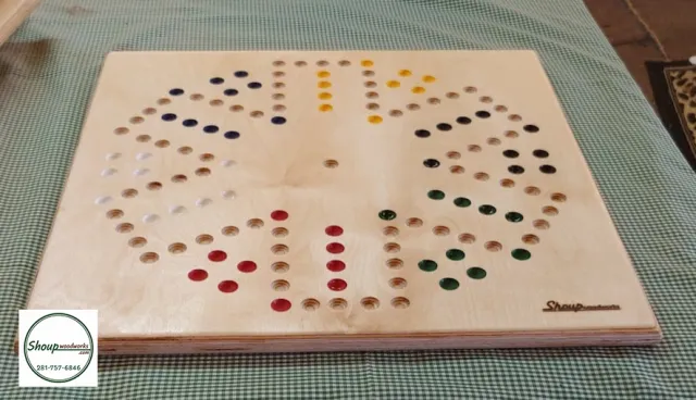 Six-player wooden Wahoo game board, handcrafted in Houston by Shoup Woodworks