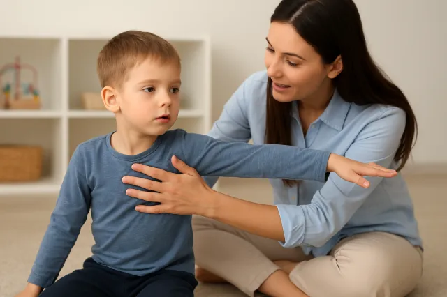 Parent looking worried after child's sudden overnight behaviour change — illustration for PANDAS article by Hopeful Neuron, a condition widely missed in the UK