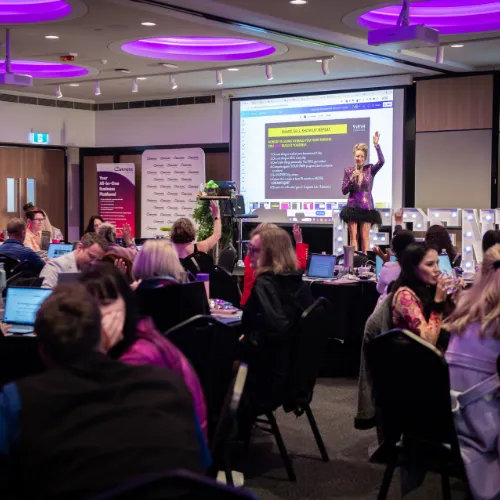 Full workshop room with Sarah Cordiner presenting