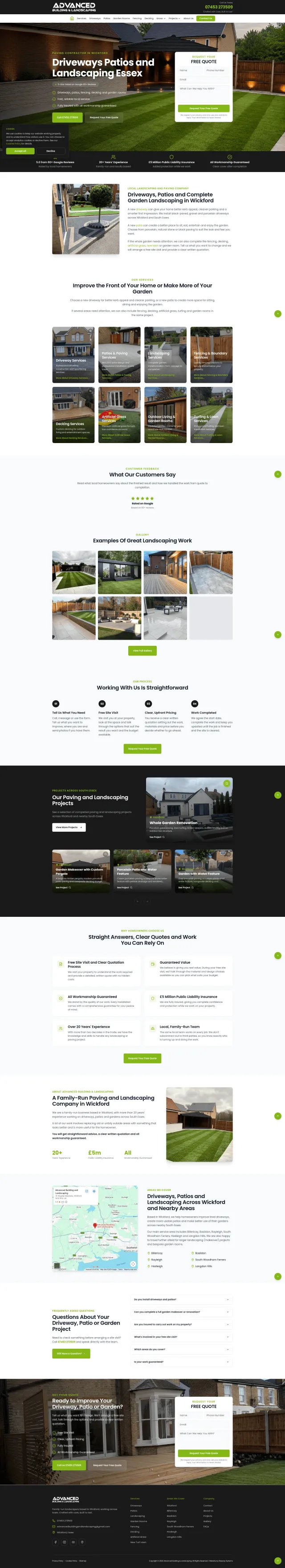 Brent Bathrooms mobile website layout showing quote request and phone contact buttons.
