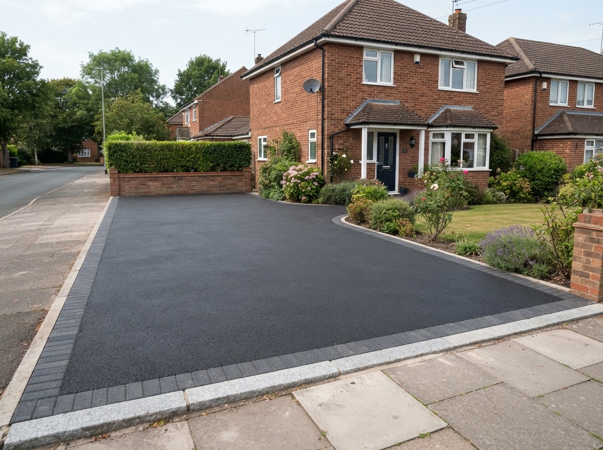 Tarmac driveway with block paved edging
