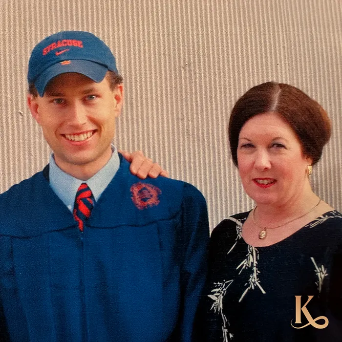 Brian Kelly with his mother, a CPA and the inspiration for Kellcat.