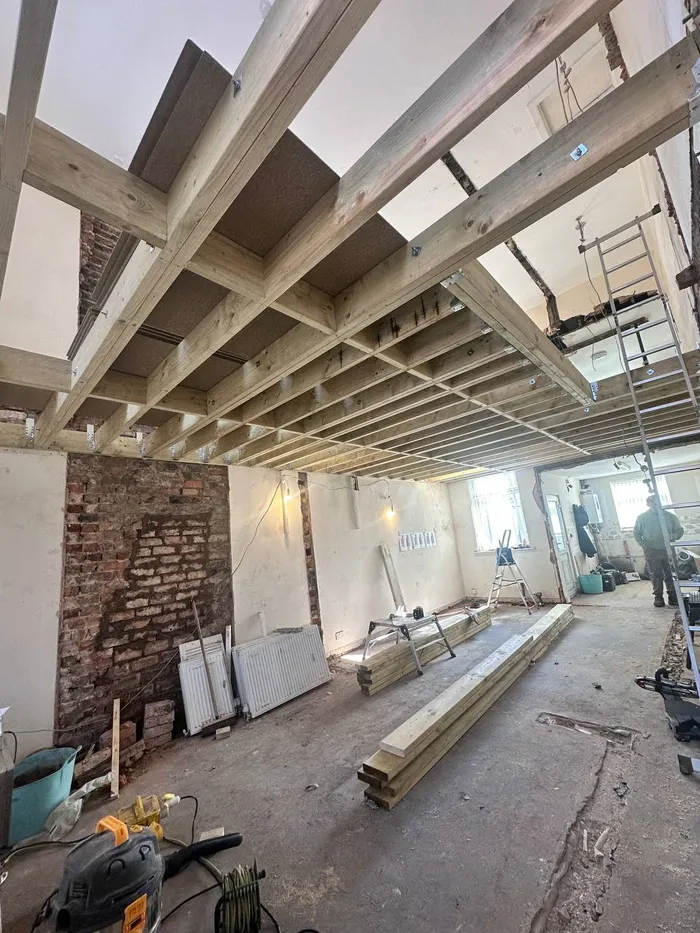 New steel beams installed during a renovation