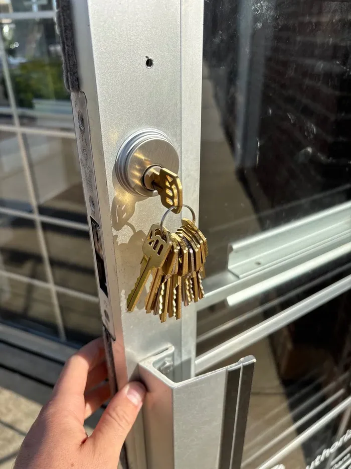 Keys in a storefront door lock