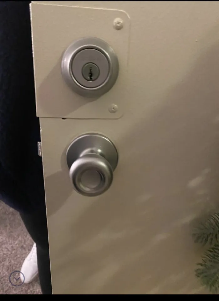 Deadbolt and knob on a commercial door