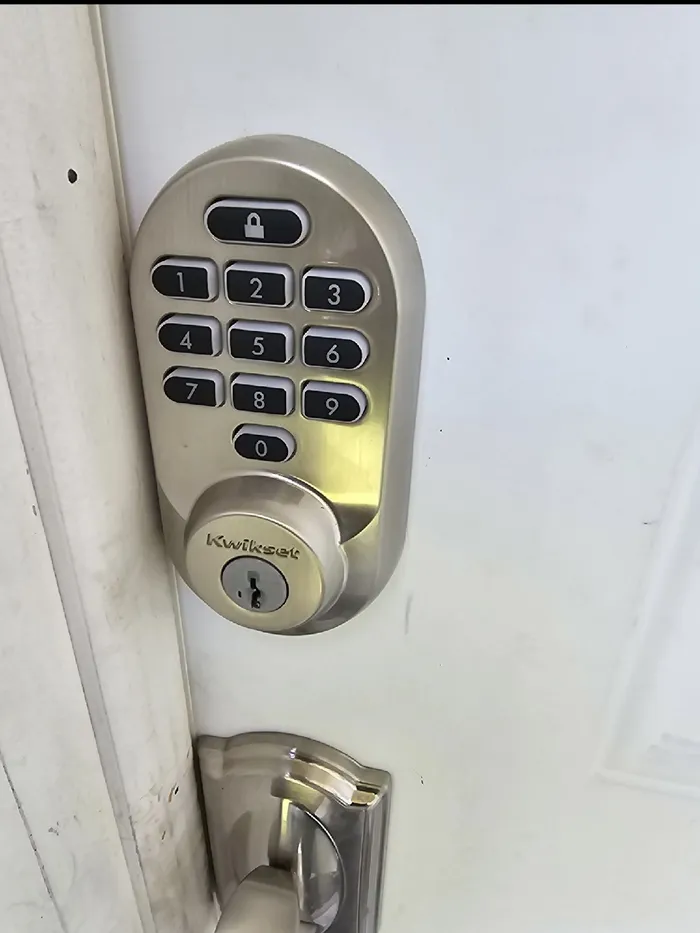 Keypad deadbolt on a residential door