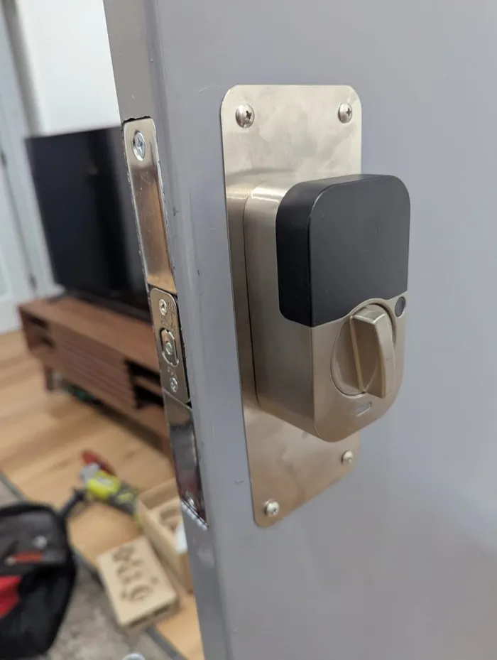 Smart lock installed on a door