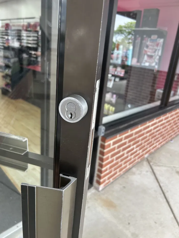 Cylinder lock on a storefront door