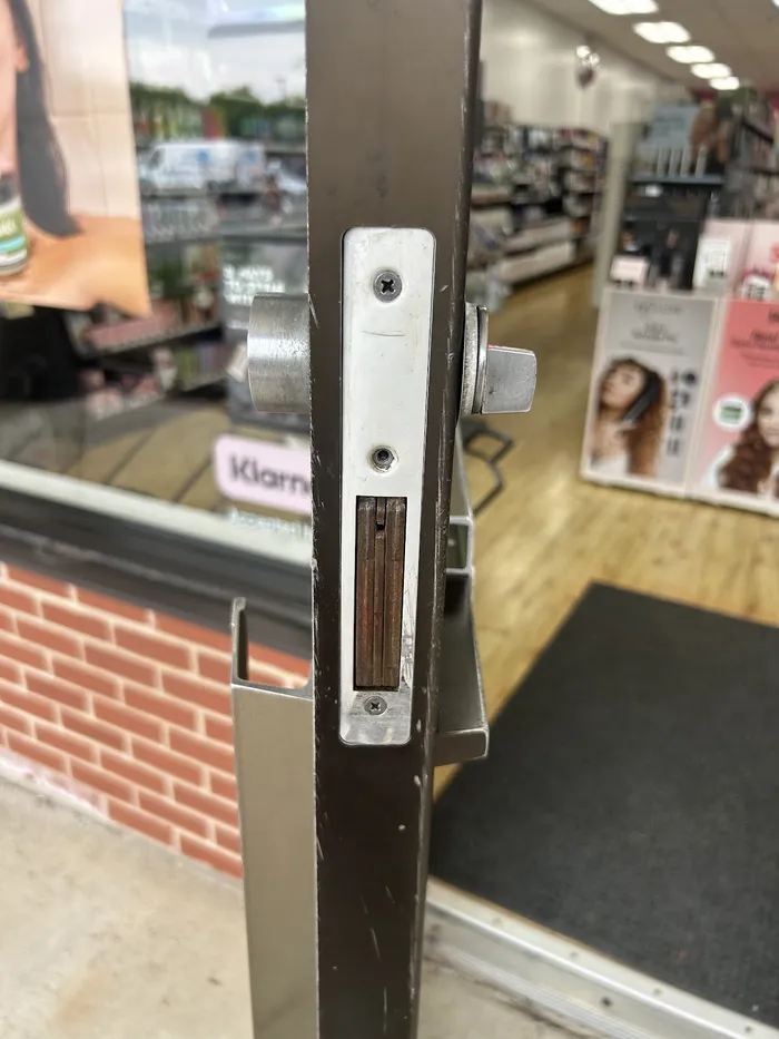 Lock on a glass storefront door