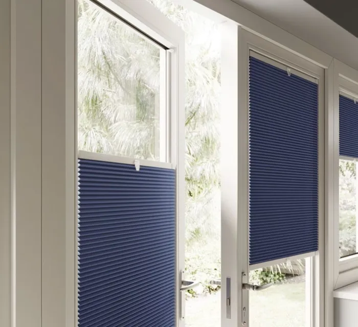 Top down bottom up pleated blind lowered from the top of a door, Eclipse SBC serving Nottingham