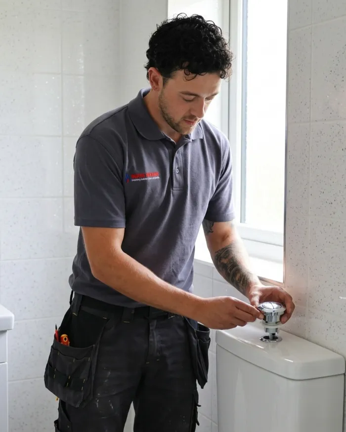 Burns Heating plumber fixing and unblocking a domestic toilet