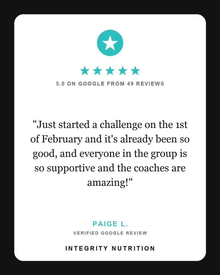 Verified five star Google review for Integrity Nutrition Coaching