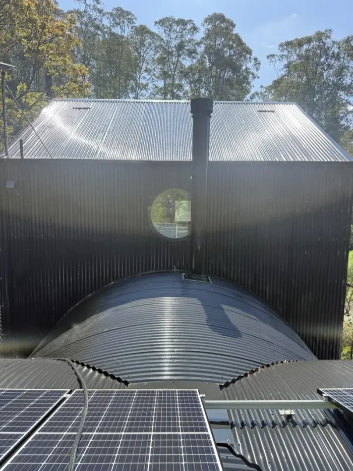 Black cabin cladding after cleaning
