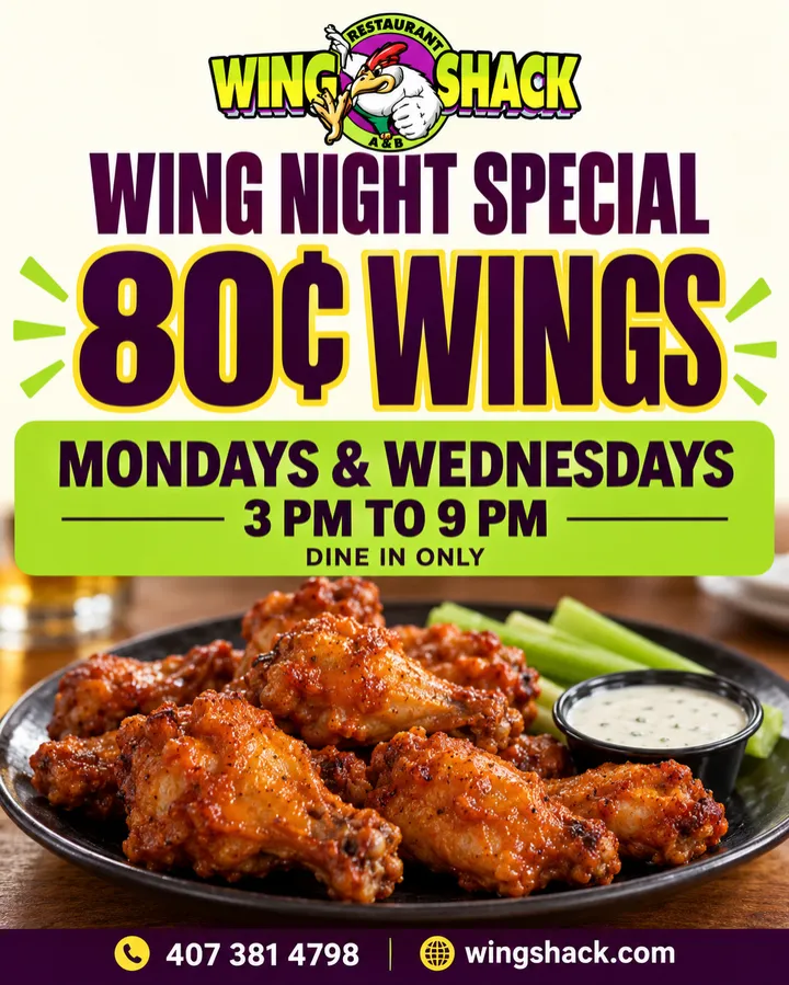80 cent wing night: Mondays and Wednesdays 3pm to 9pm, dine in only