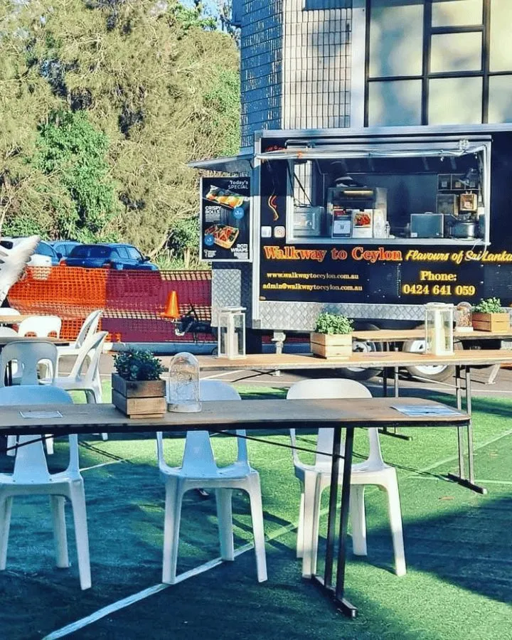 The original Walkway to Ceylon food truck set up with outdoor tables