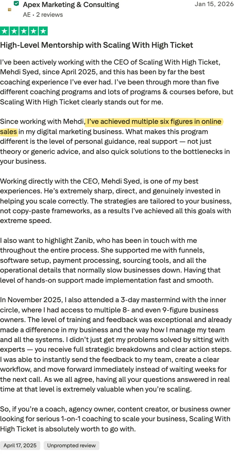 Five-star Trustpilot review